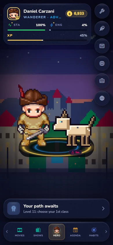 Habikai hero screen with a pixel-art character and companion