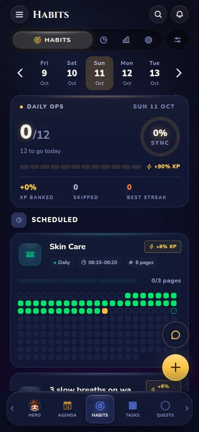 Habikai habits screen with today's progress