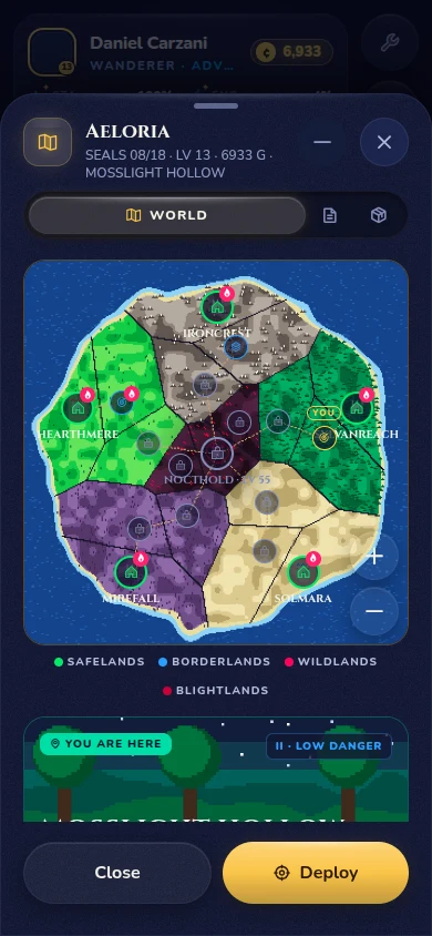 Habikai realm map with regions to unlock